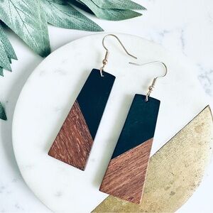 2/$30🌵 Bohemian Black Resin & Wood Bar Earrings Geo Boho Minimalist NEW
